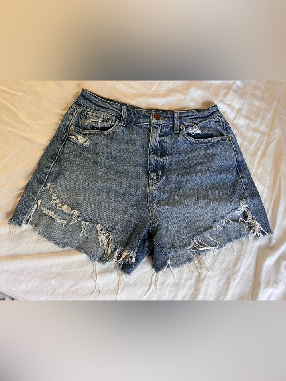 American Eagle Outfitters Distressed High-Rise Denim Shorts - Blue